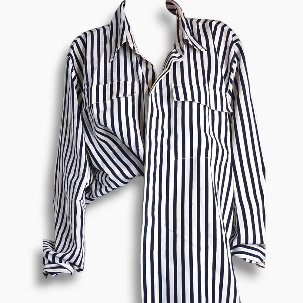 90s Oversized Stripe Buttondown - Navy & Cream (OSFM)
